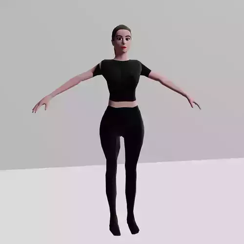 Low poly girl model black costume rigged