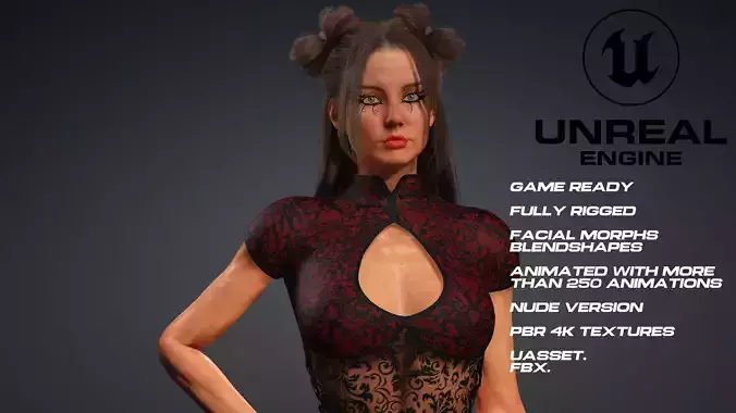 Sexy Girl full rigged - game ready - animated - nude version