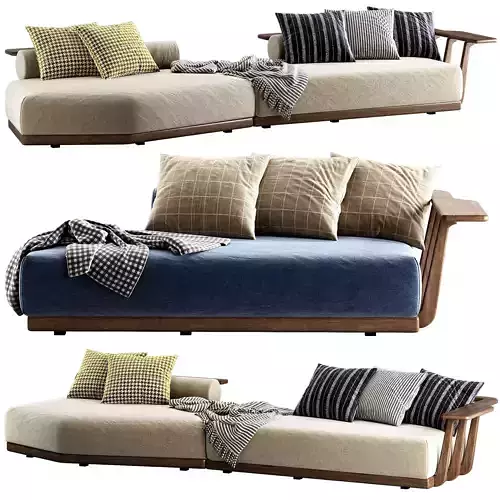 Sunset Mahogany And Fabric Garden Daybed 3D model