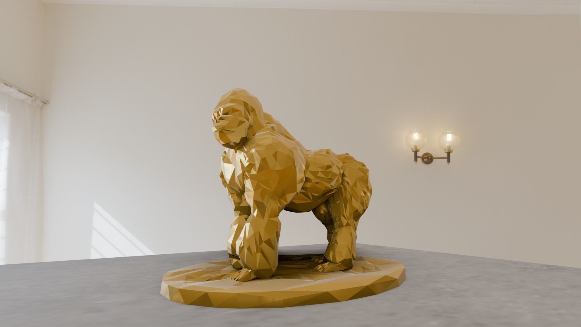 Gorilla looking left low poly geometrical stl 3d print file 3D print model_4