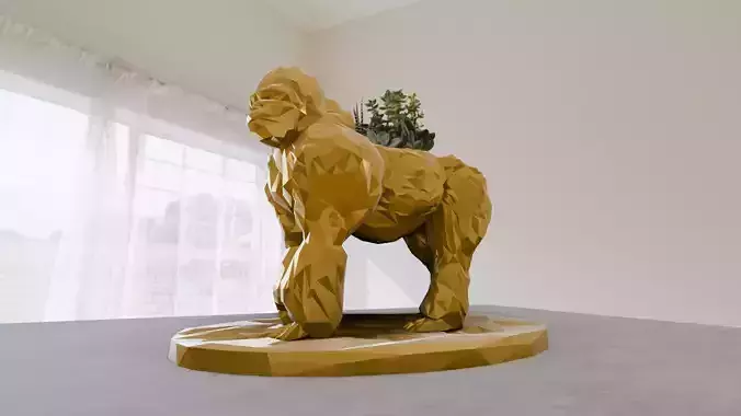 GORILLA LOOKING LEFT LOW POLY PLANTER POT FLOWER VASE 