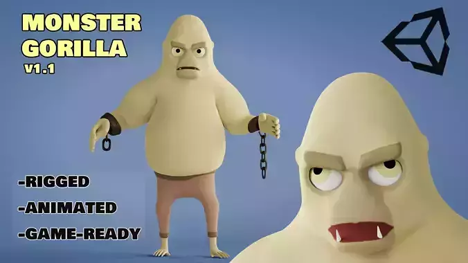 Rigged Cartoon Monster Gorilla  Low-poly 3D model