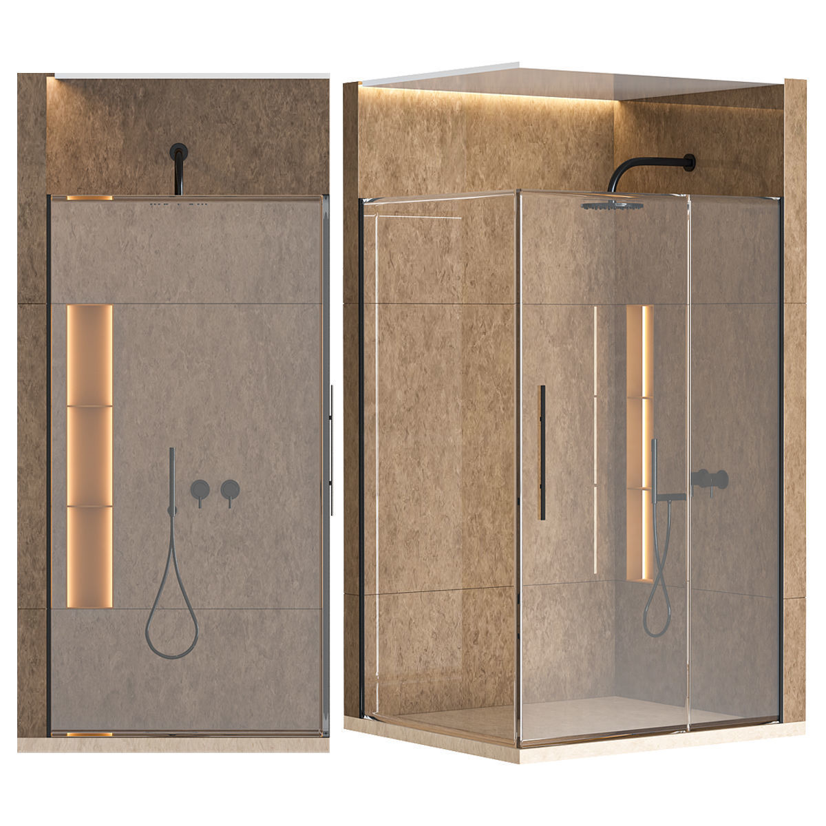 Shower cabin with partition 03 3D model_1