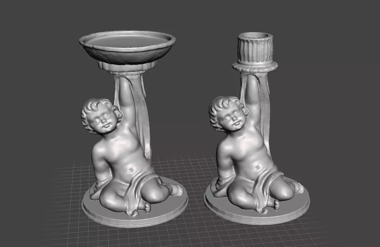 cherub candle stick holder big and small 3D print model_0