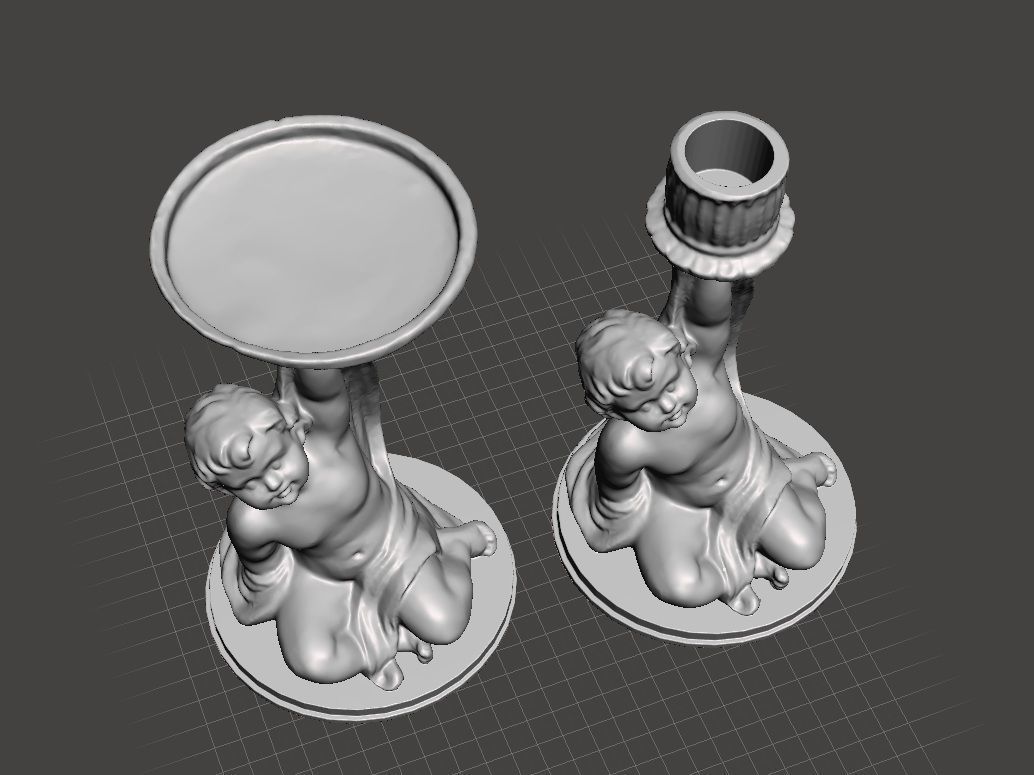 cherub candle stick holder big and small 3D print model_4