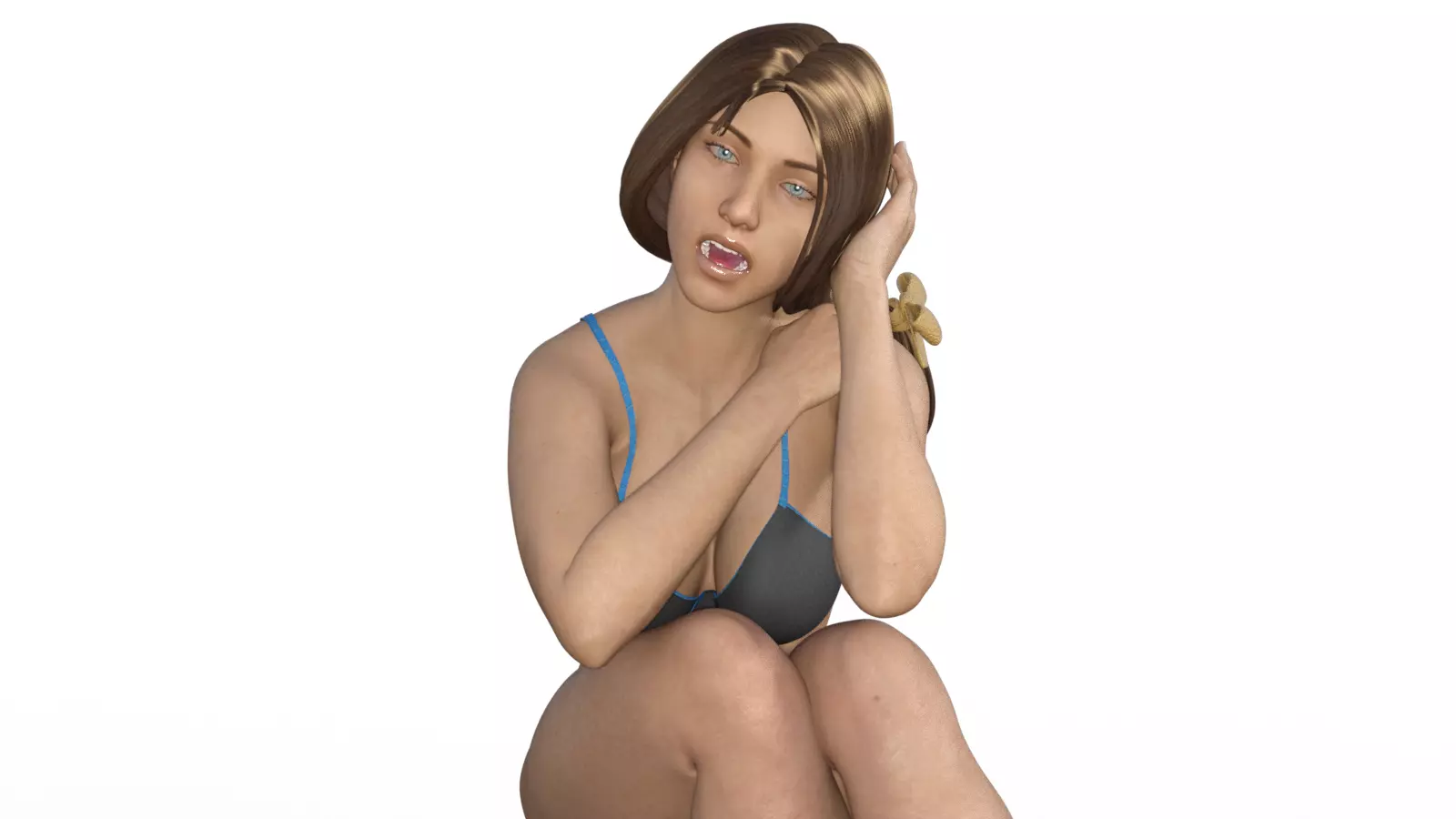 woman sit touch hair 3D print model