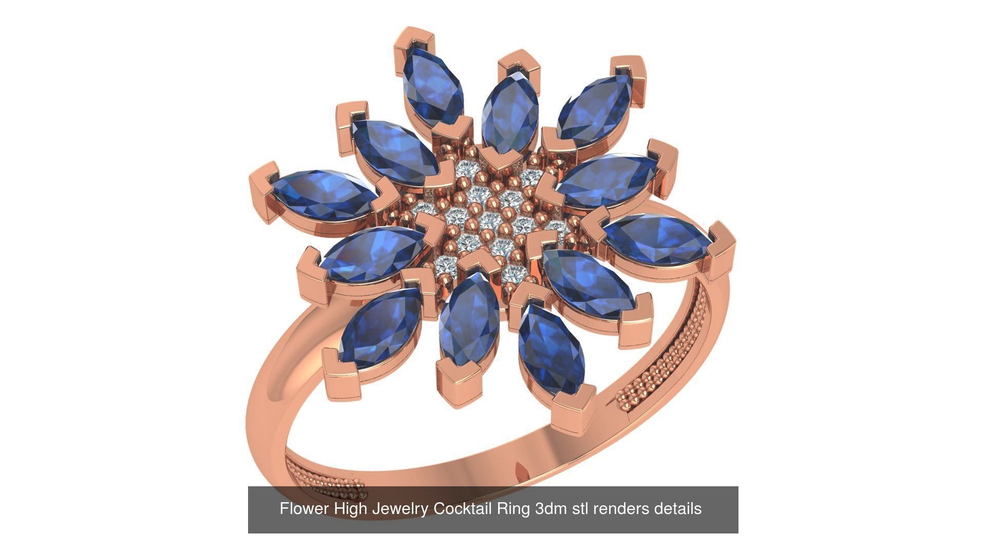 72 High Jewelry Cocktail Ring 3dm stl renders details 3D Model Collection_4
