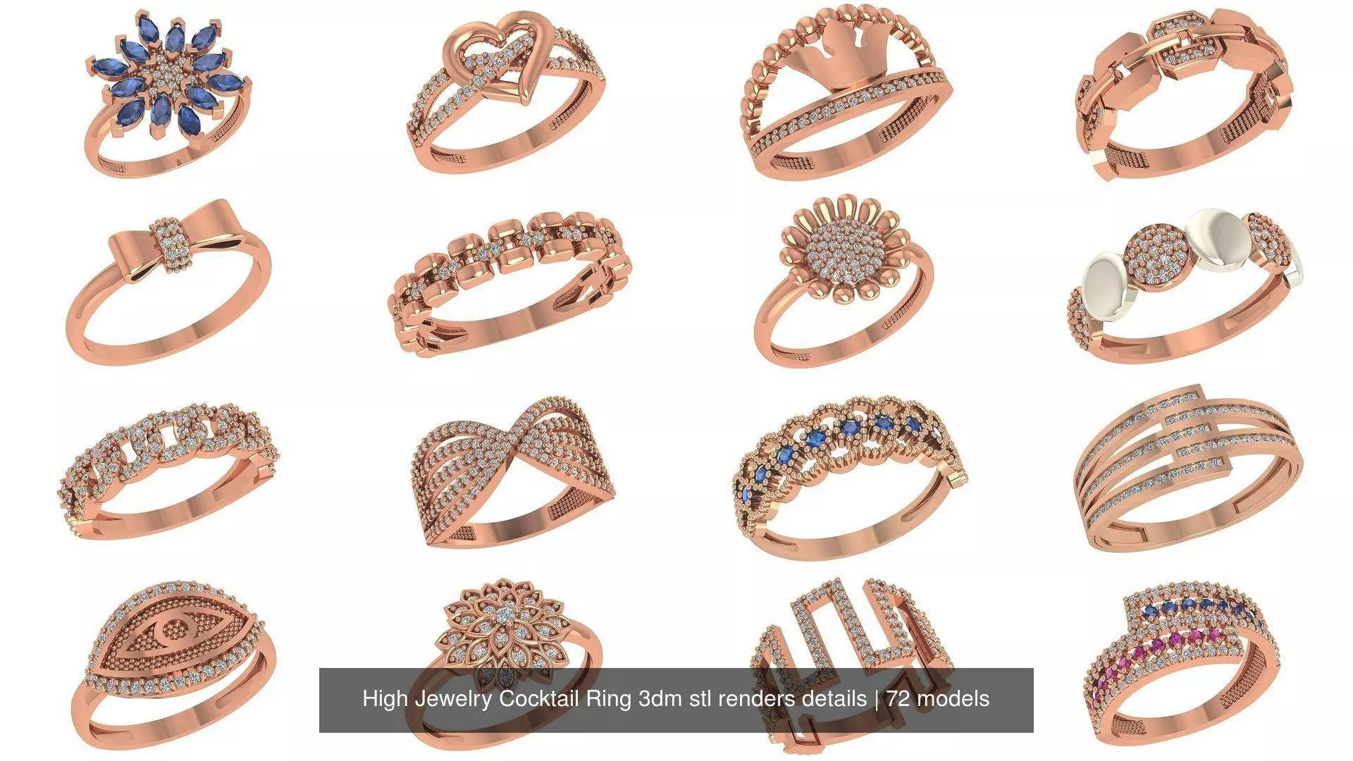 72 High Jewelry Cocktail Ring 3dm stl renders details 3D Model Collection_0
