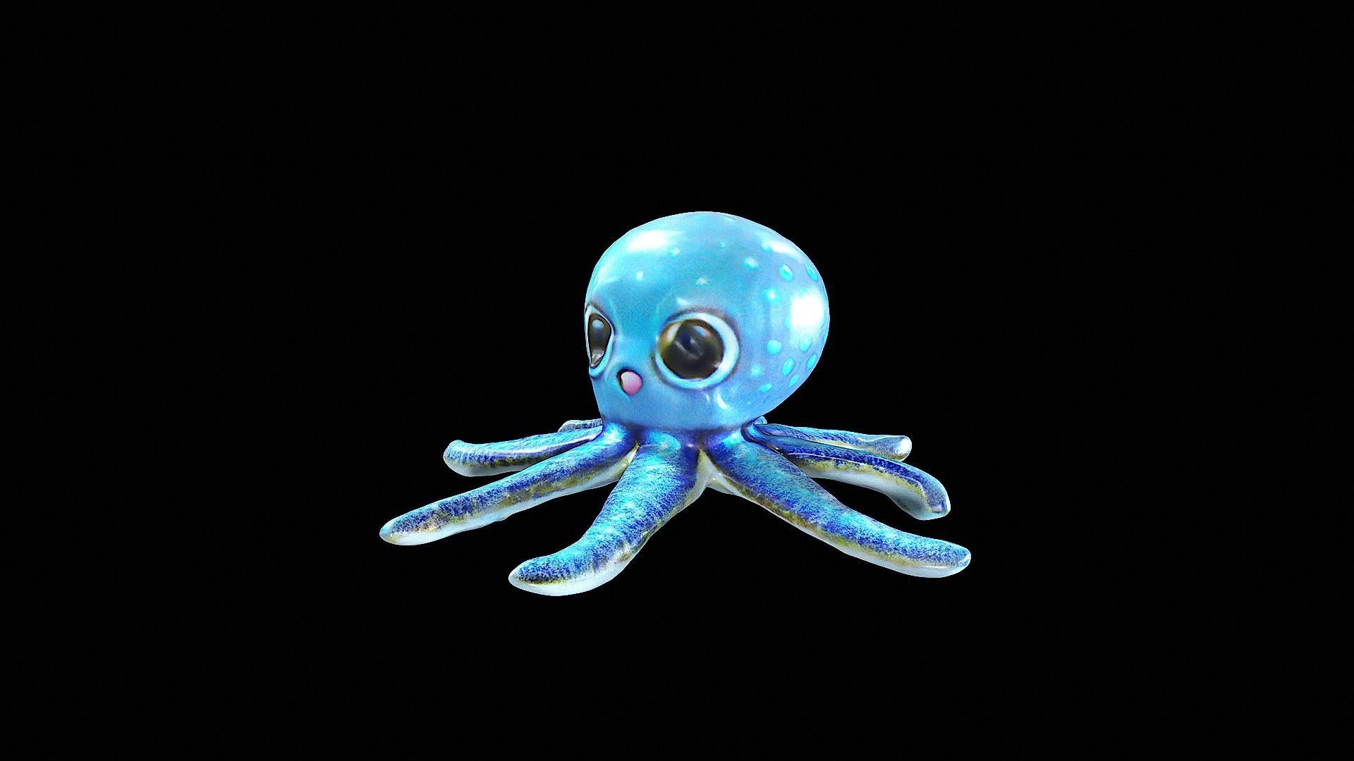 cute blue little octopus 3D model_6
