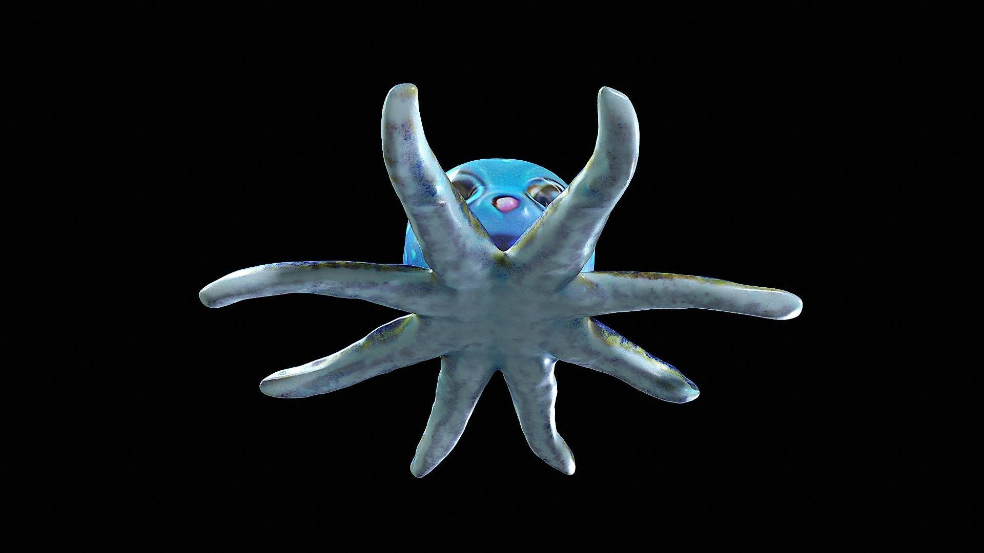 cute blue little octopus 3D model_8