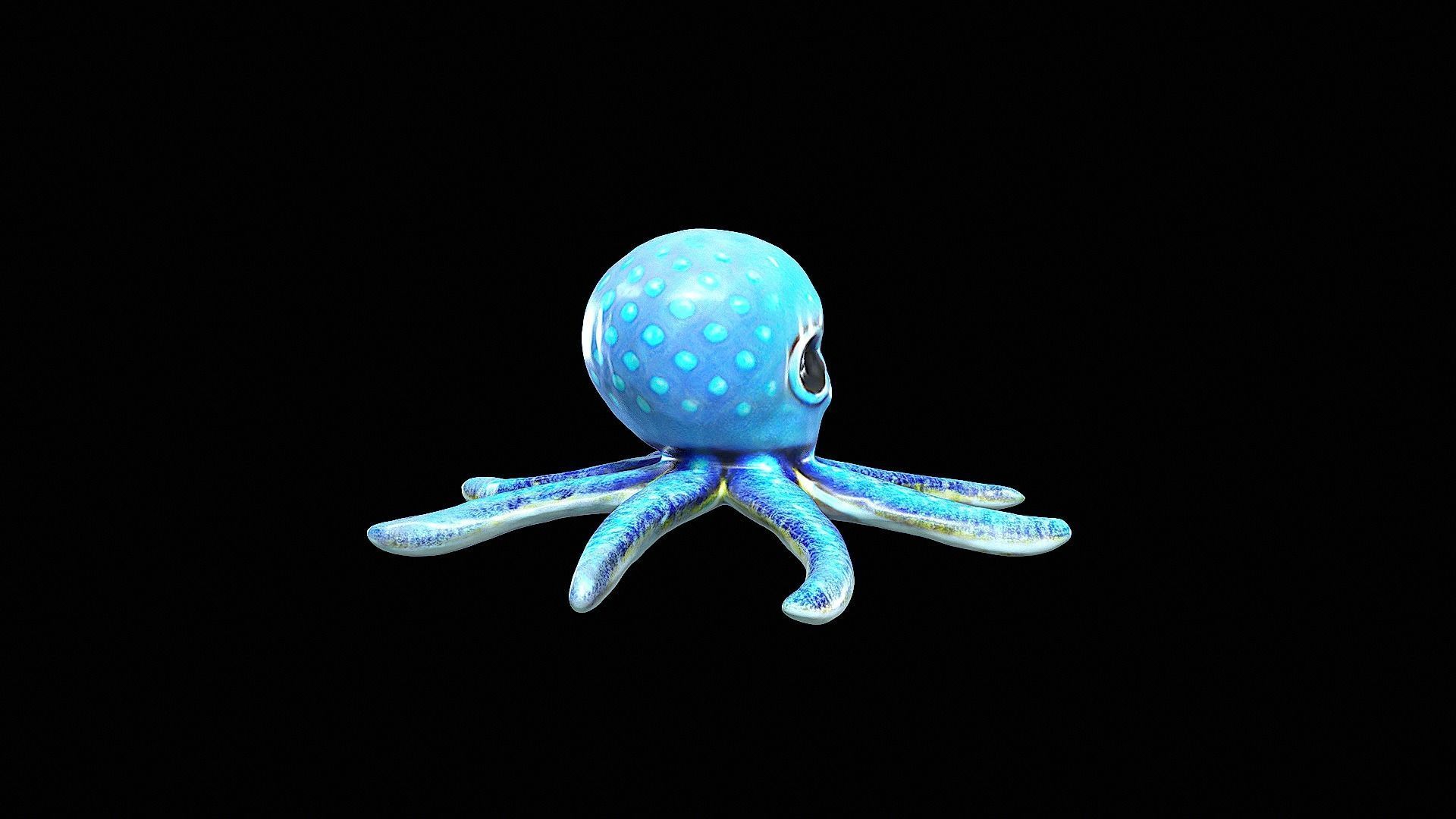 cute blue little octopus 3D model_2