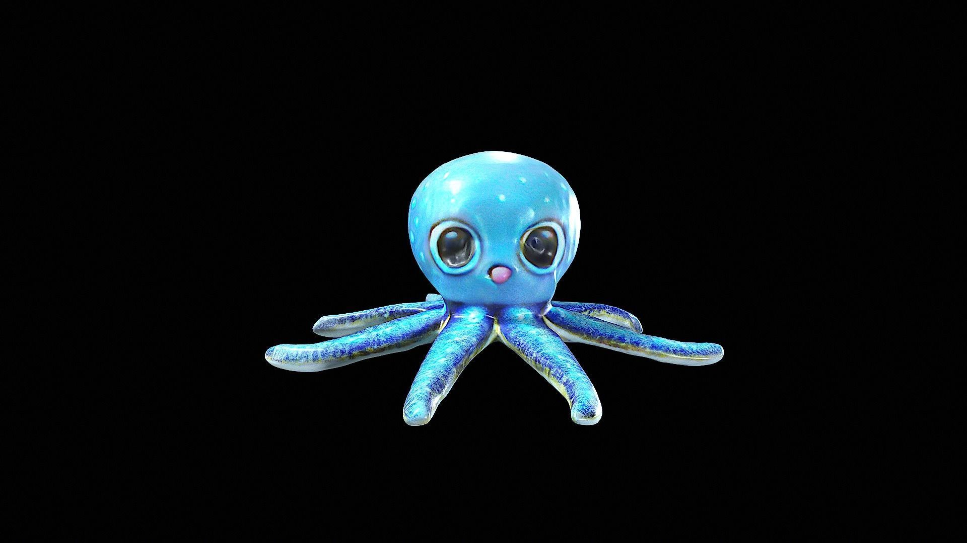 cute blue little octopus 3D model_1