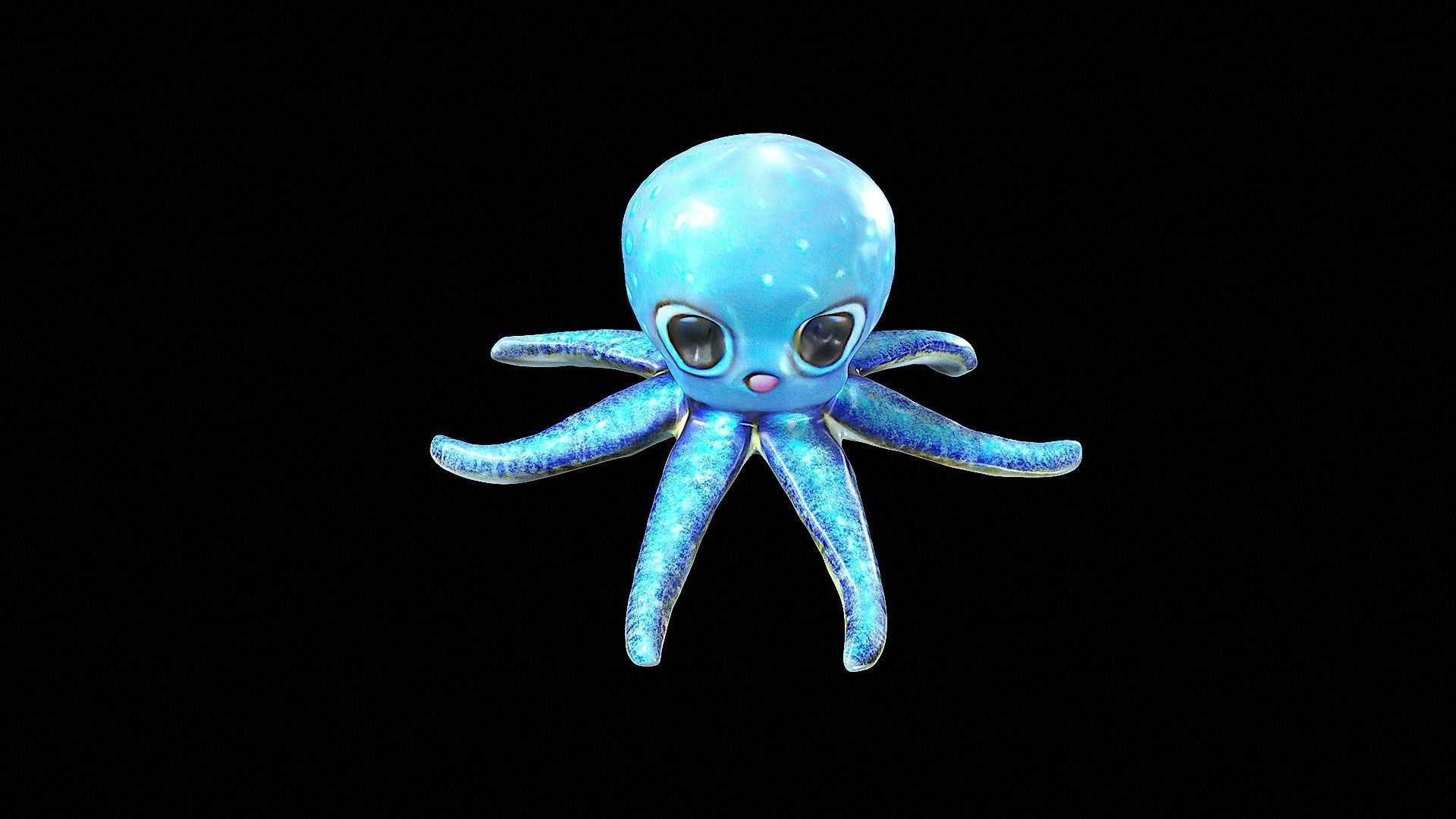 cute blue little octopus 3D model_7
