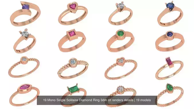 19 Mono Single Solitaire Diamond Ring 3dm stl renders details 3D Model Collection