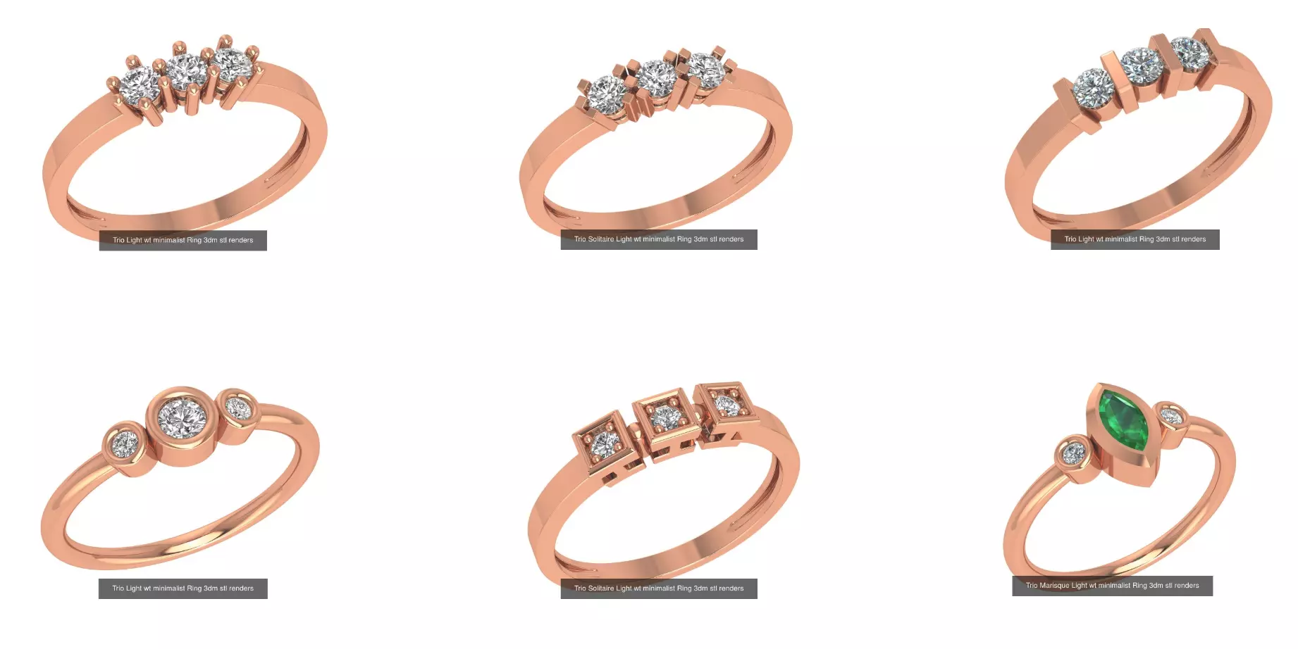 6 Trio Light wt minimalist Ring 3dm stl renders  3D Model Collection_0
