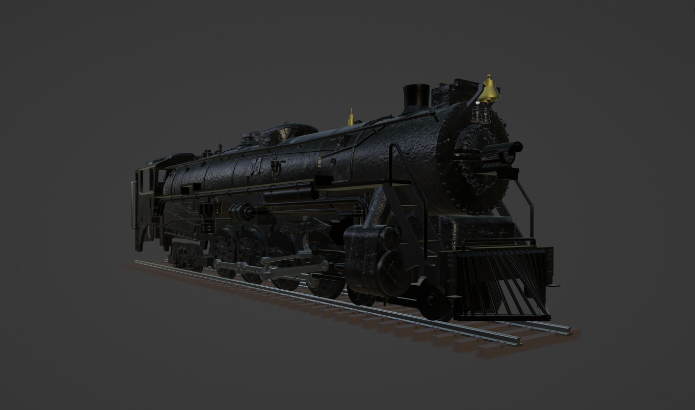 Rigged 4-8-4 Steam Locomotive - High-Poly Animated Train Model 3D model_9