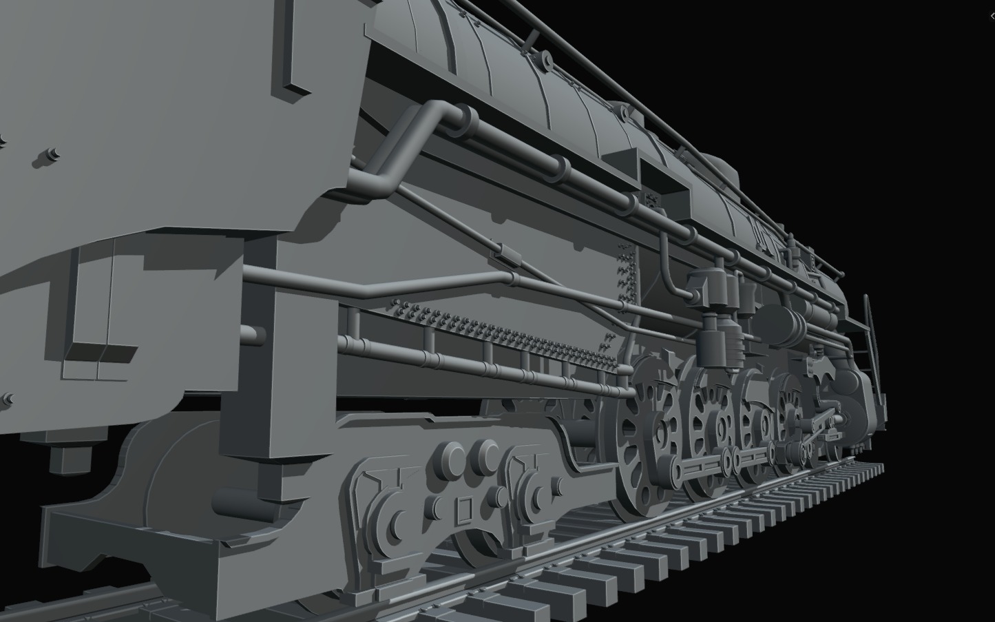 Rigged 4-8-4 Steam Locomotive - High-Poly Animated Train Model 3D model_7
