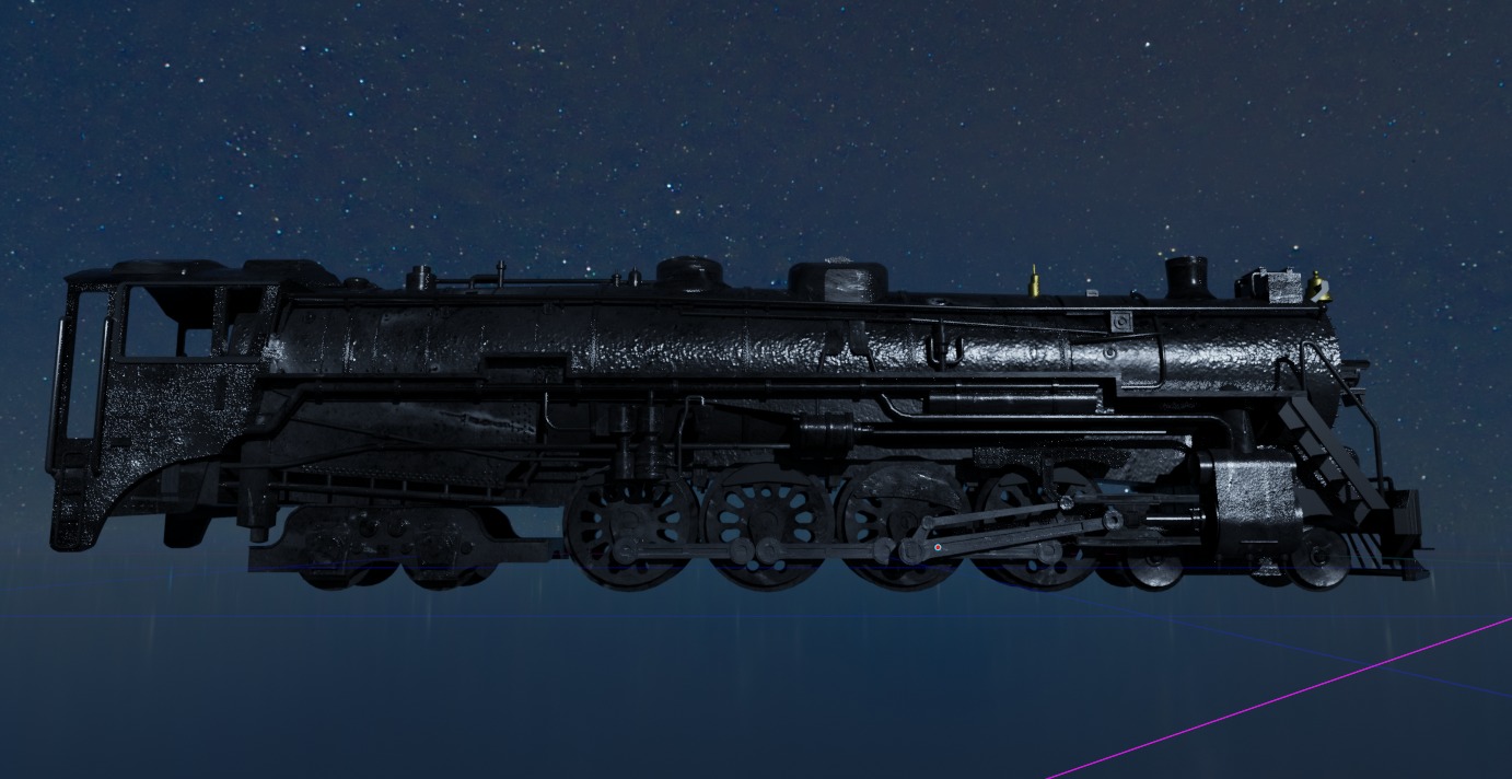 Rigged 4-8-4 Steam Locomotive - High-Poly Animated Train Model 3D model_10