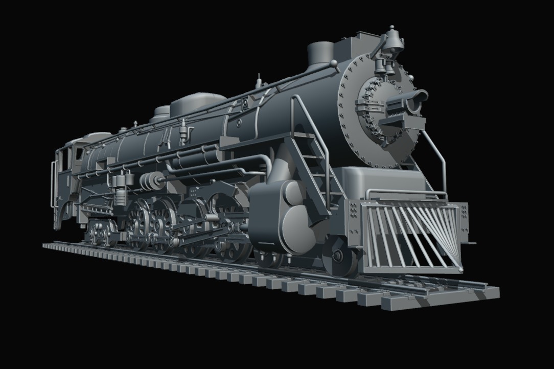 Rigged 4-8-4 Steam Locomotive - High-Poly Animated Train Model 3D model_0