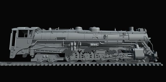 4-8-4 Old Steam Train with working pistons - Fully Rigged 3D model