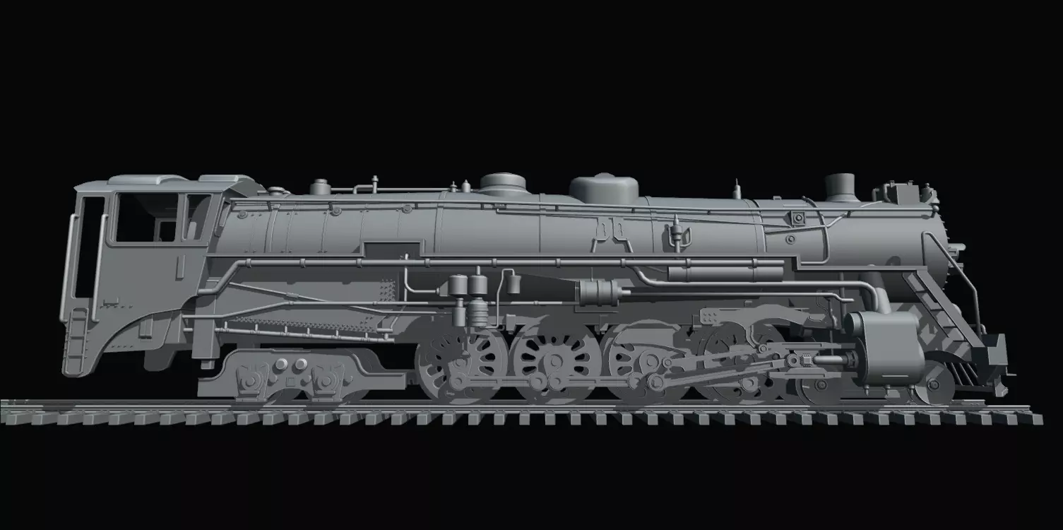 Rigged 4-8-4 Steam Locomotive - High-Poly Animated Train Model 3D model_6