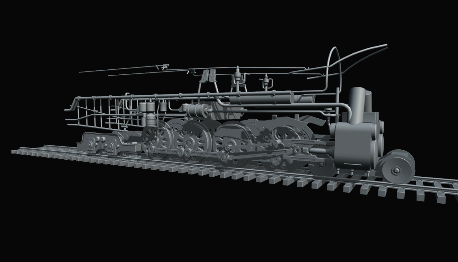 Rigged 4-8-4 Steam Locomotive - High-Poly Animated Train Model 3D model_16