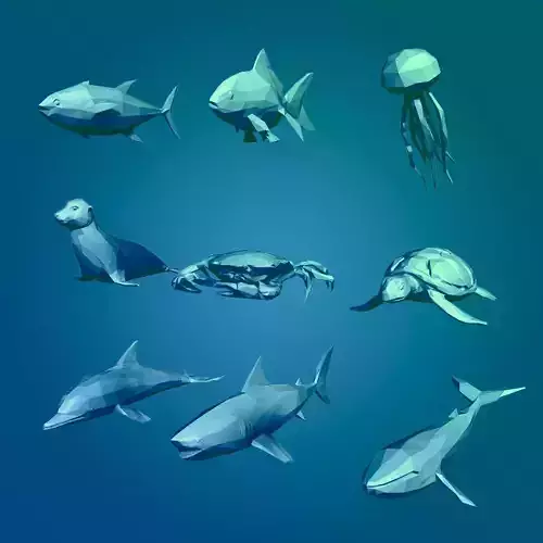 LowPoly Polygonal Cartoon Sea Animals Low-poly 3D model