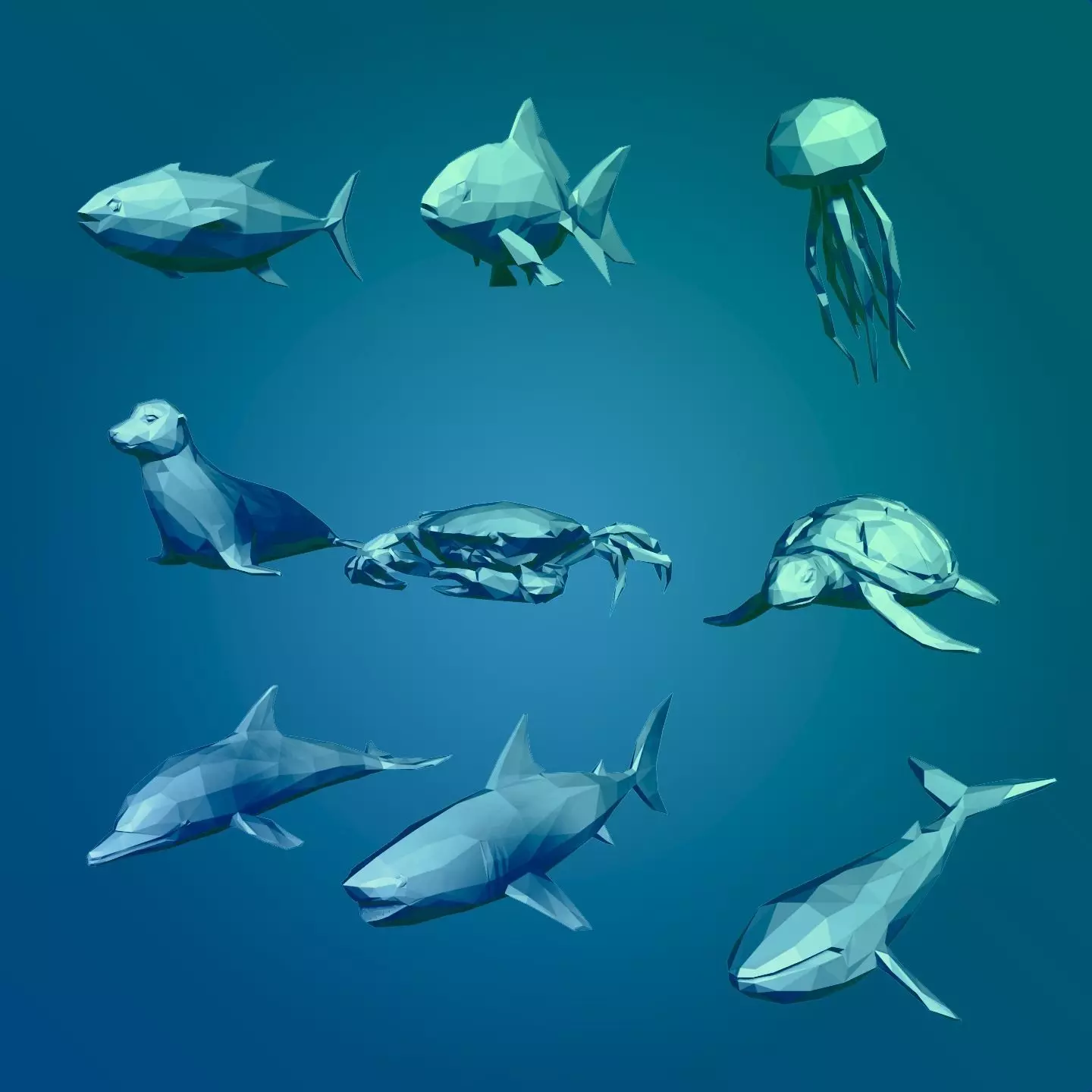 LowPoly Polygonal Cartoon Sea Animals Low-poly 3D model