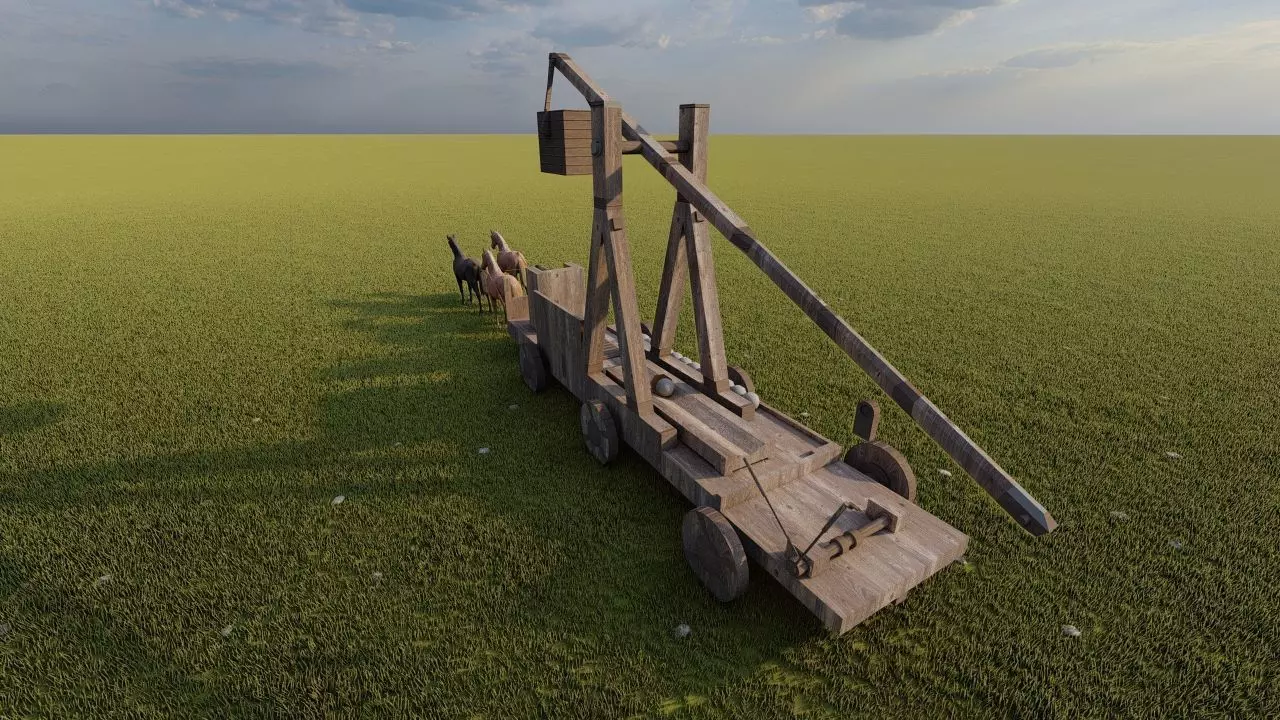 Medieval Catapult 3D model_0