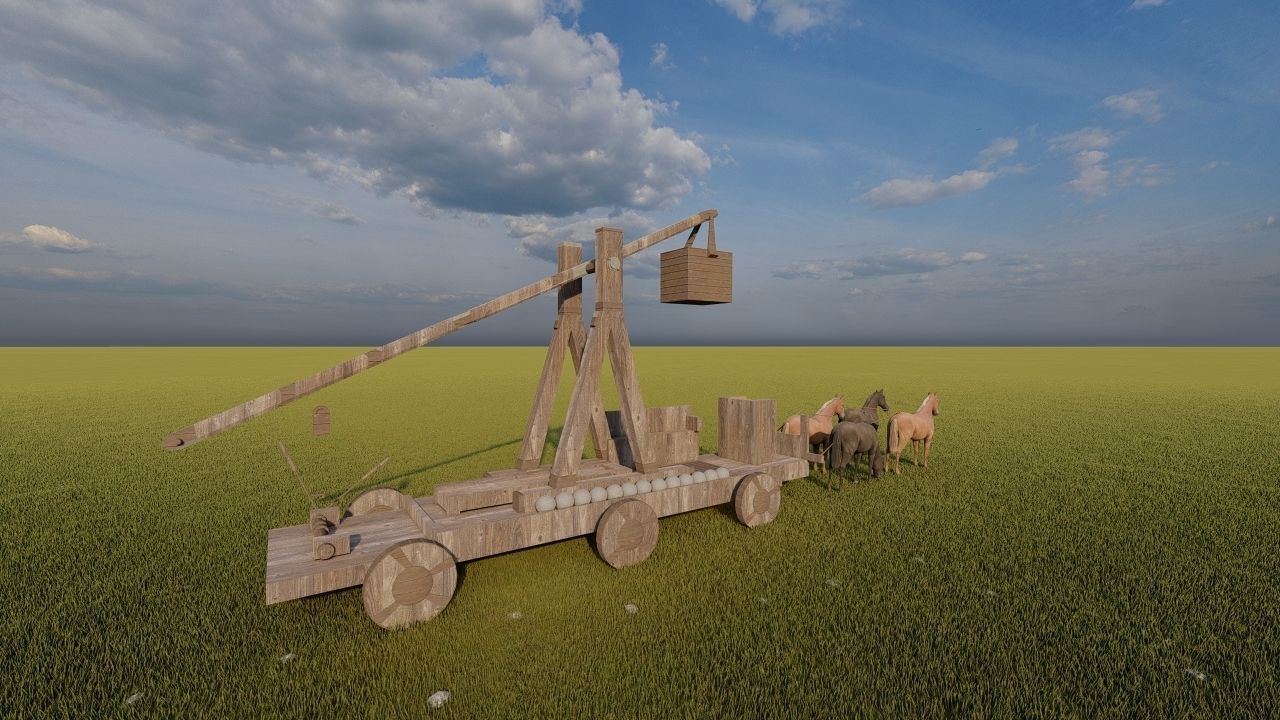 Medieval Catapult 3D model_3