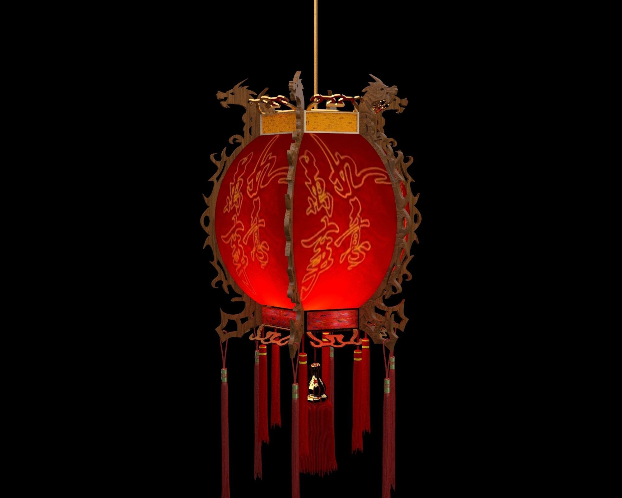 Chinese red lantern 3D model_2