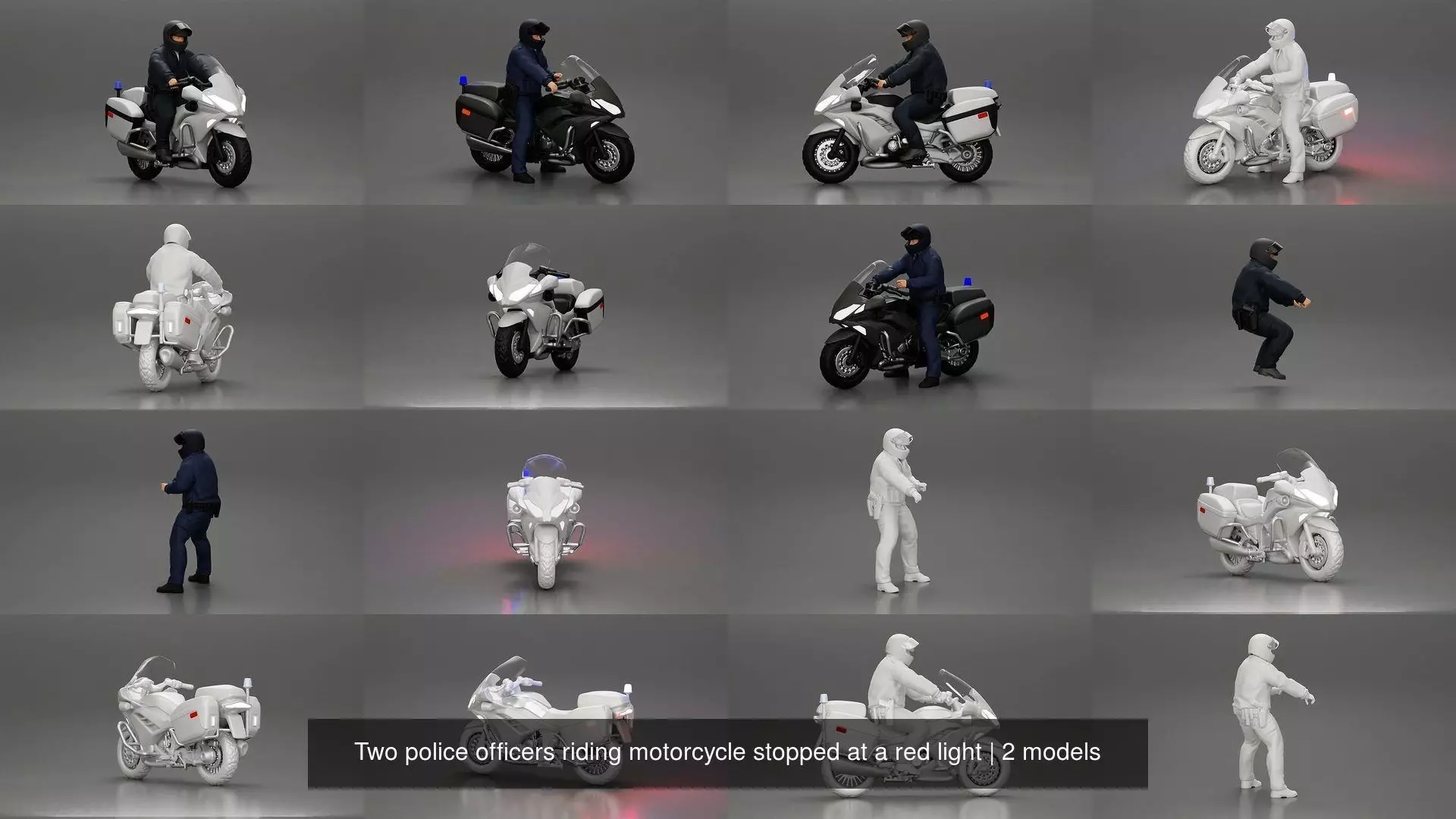 Two police officers riding motorcycle stopped at a red light 3D Model Collection_1