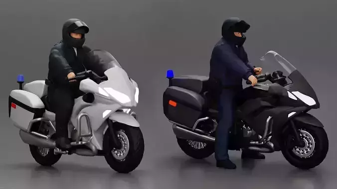 Two police officers riding motorcycle stopped at a red light 3D Model Collection