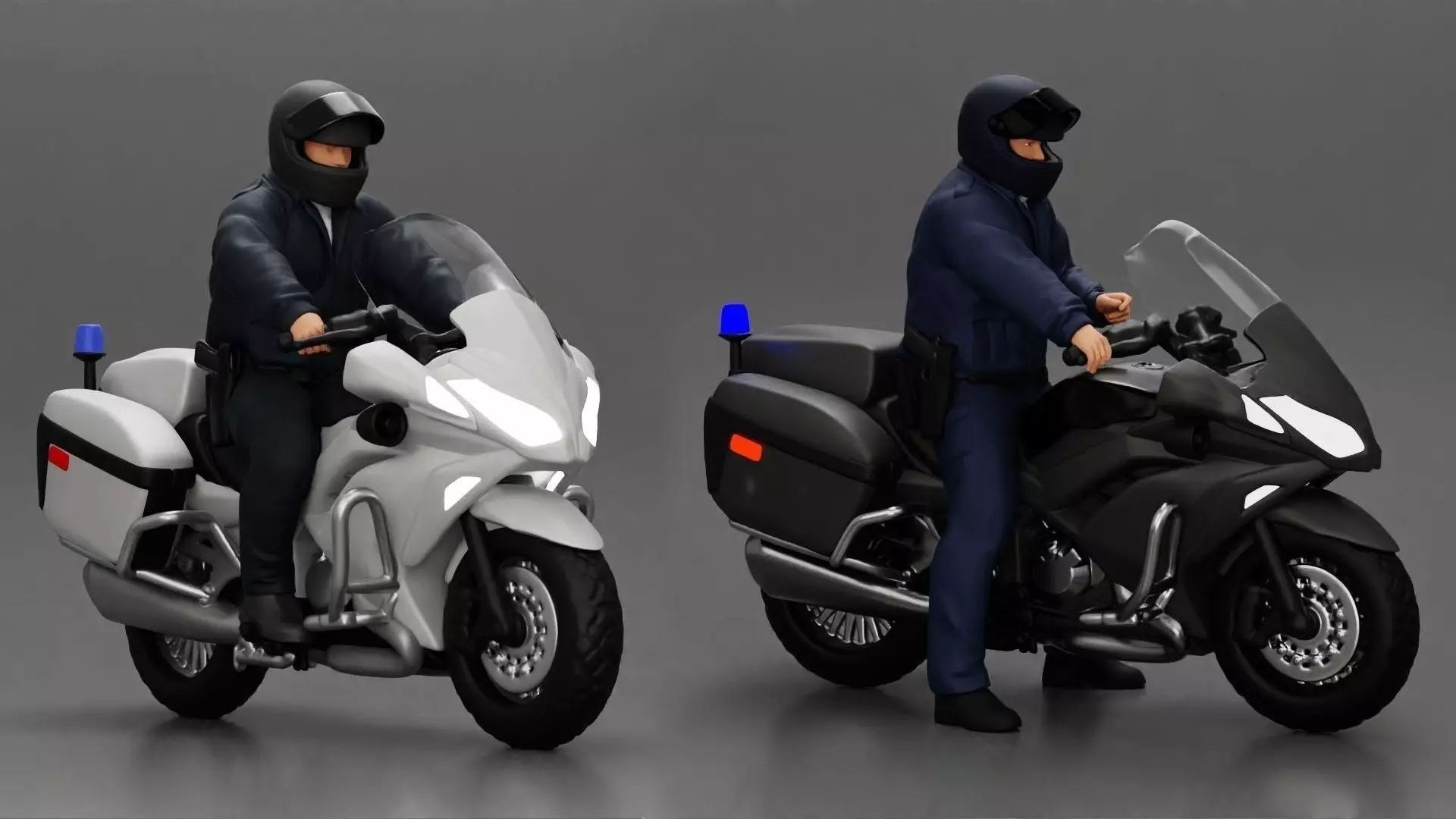 Two police officers riding motorcycle stopped at a red light 3D Model Collection_0
