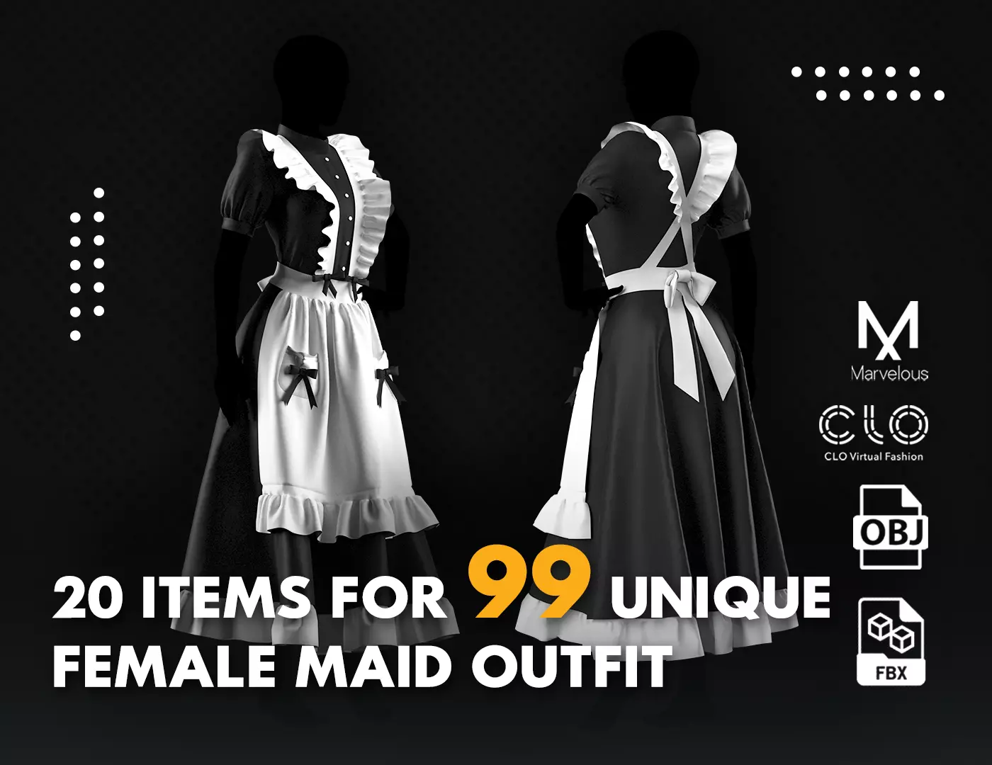 20 Items for 99 Unique Women Maid Outfits 3D model