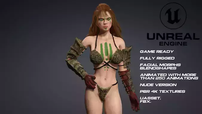 female Warrrior full rigged - game ready - animated