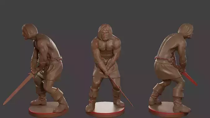 Male Barbarian 2HSword Attacking3 3D print model