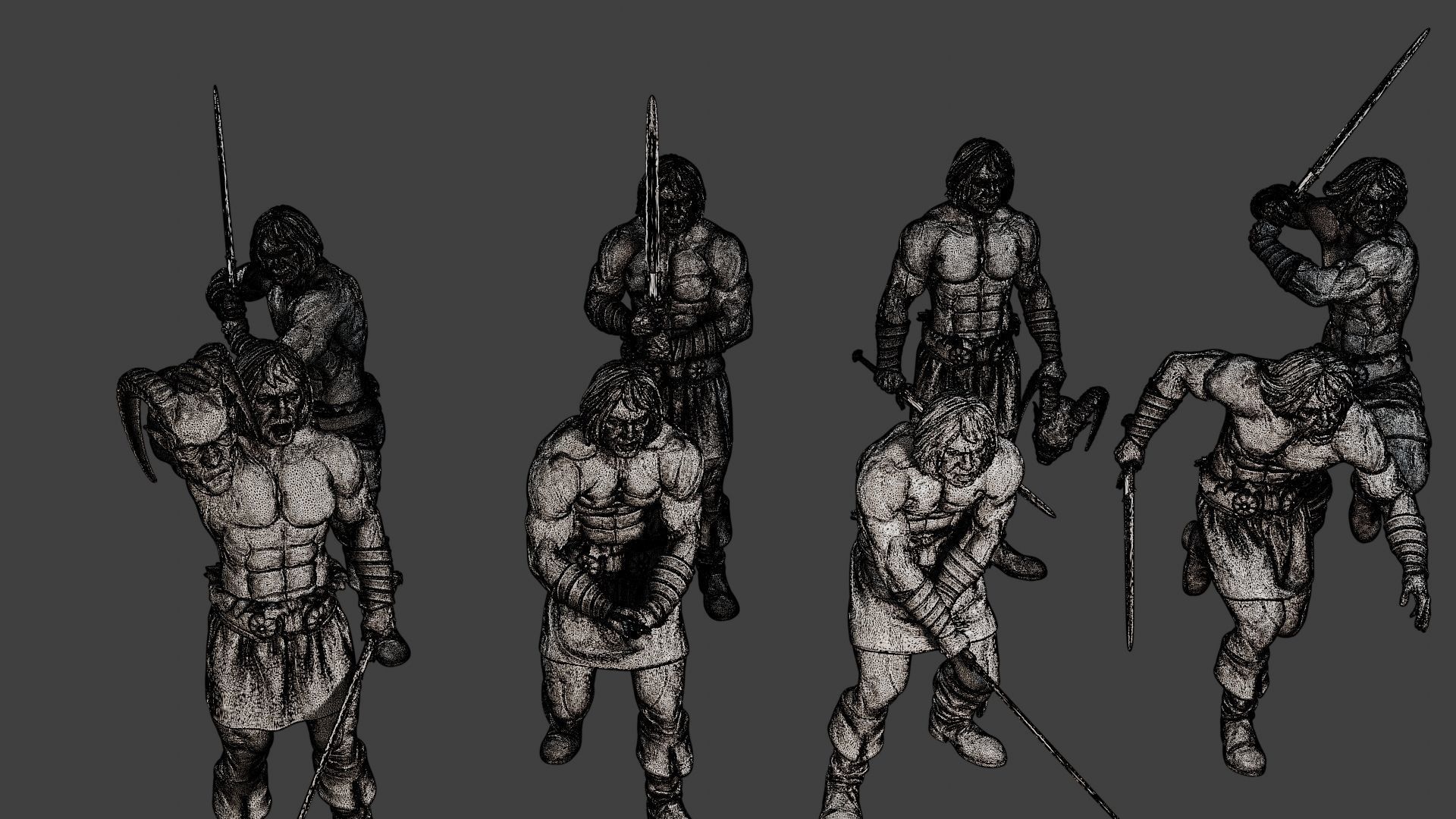 Male Barbarian 2HSword Pack 1 3D Model Collection_10