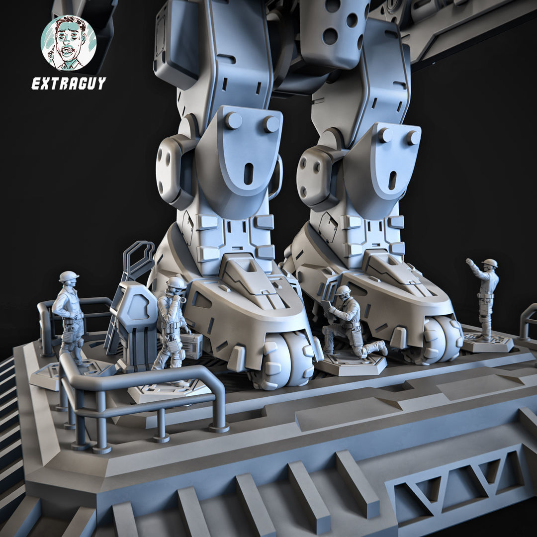 Broken Axe Mech 100mm 3D print model_3