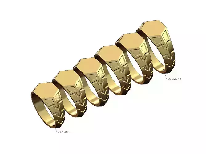 Hexagonal top and sides engraving signet ring US sizes 7to12 3D print model