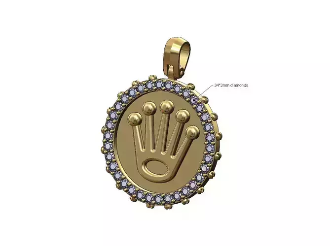 Screw watch crown brand diamond pendant with bail