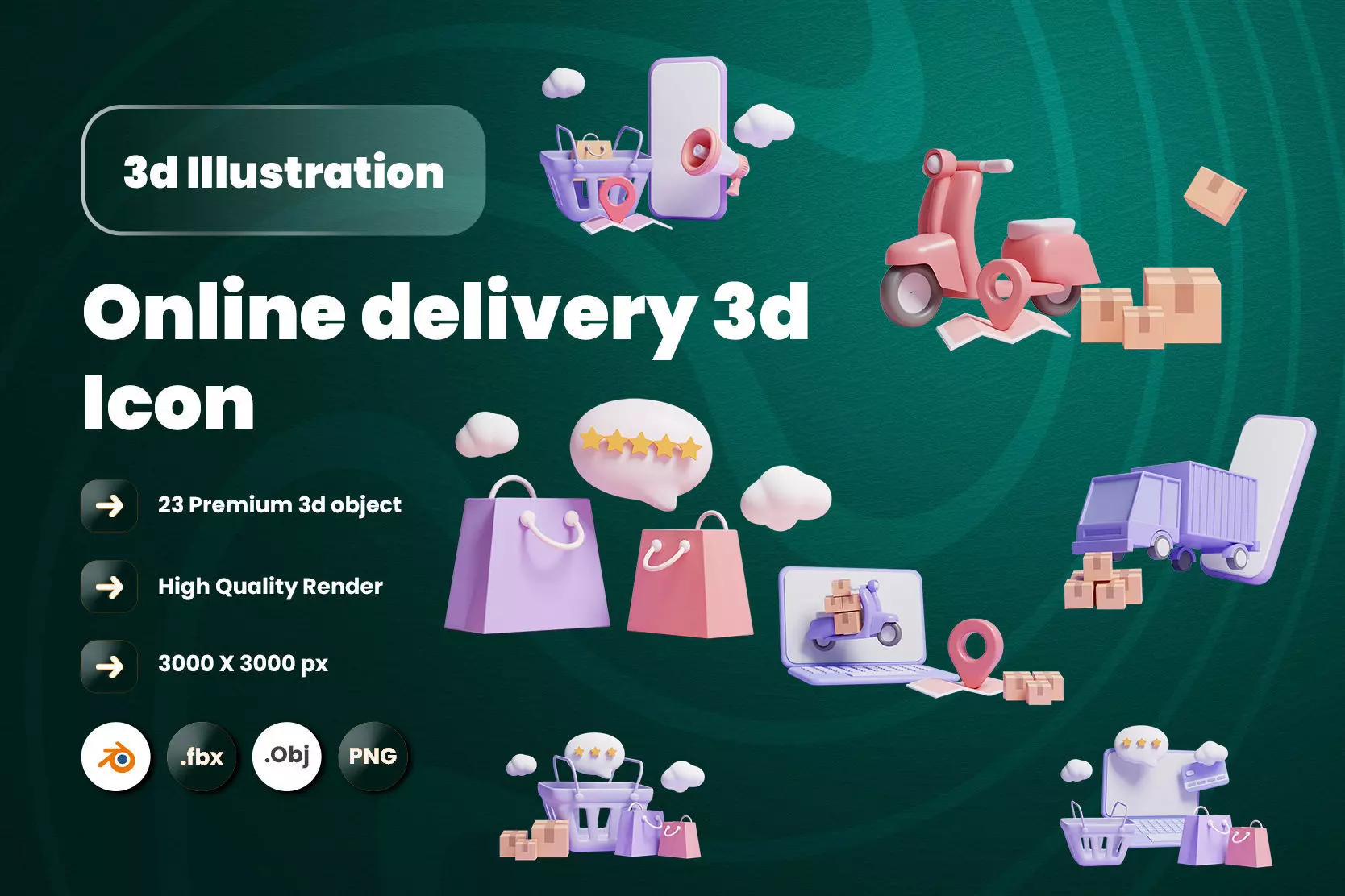 Online Delivery Service 3d Illustration Icon Pack 3D model_0