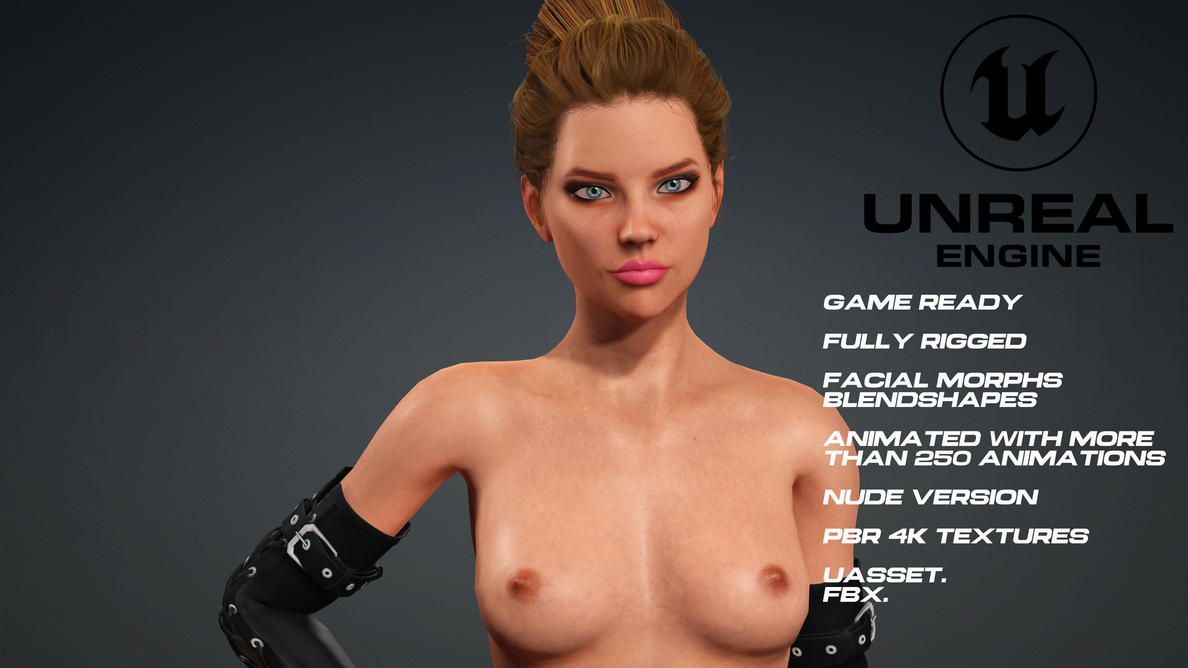 Sexy Girl full rigged - game ready - animated - nude version  Low-poly 3D model_2