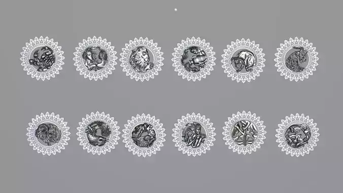 Zodiac Symbols theme 1 with clubs pattern frame 3D print model