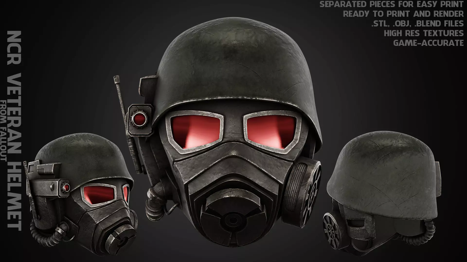 Fallout NCR Veteran Ranger Helmet for Cosplay 3D print model_0