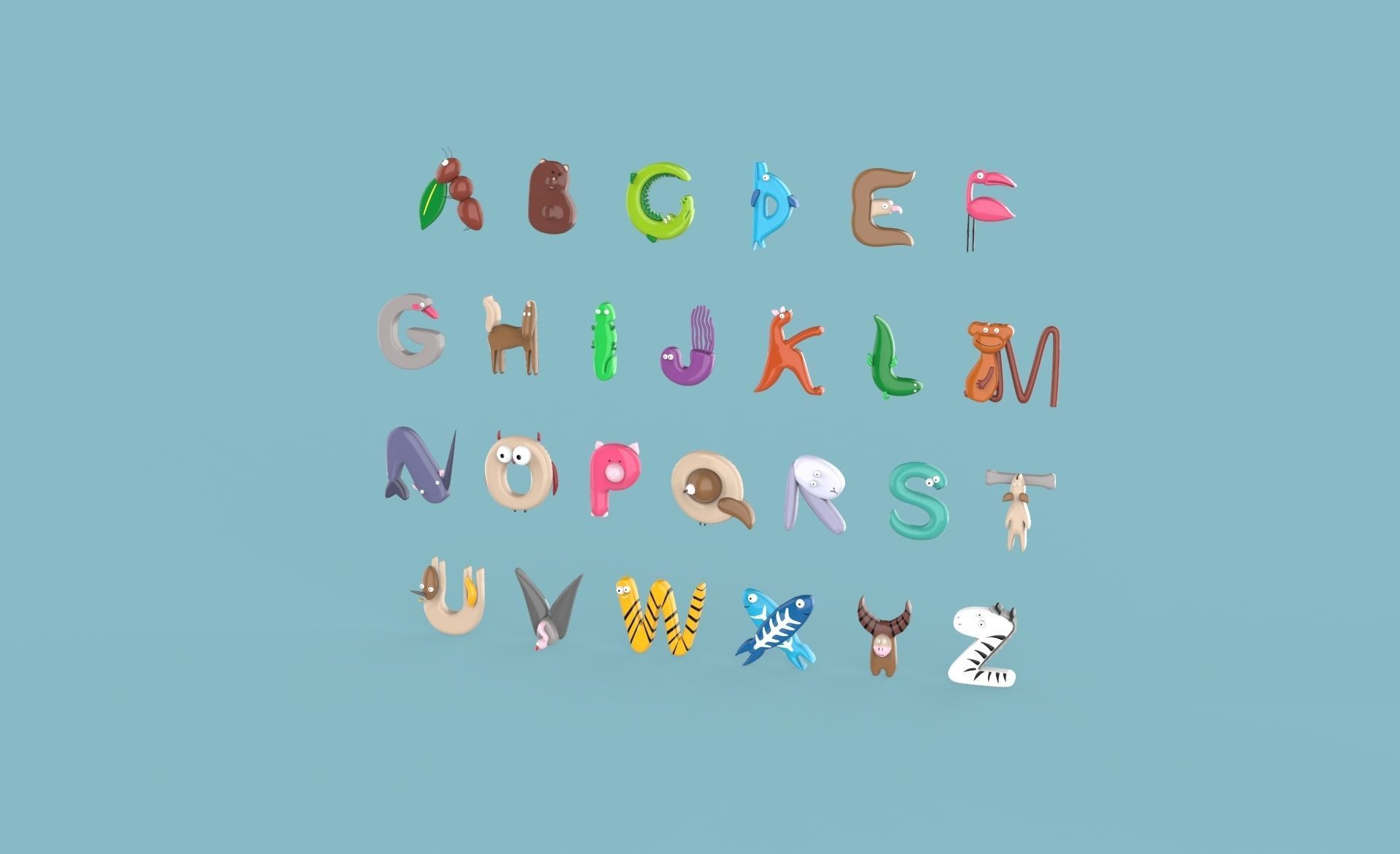 Cartoon Animal Alphabet v010 Low-poly 3D model_1