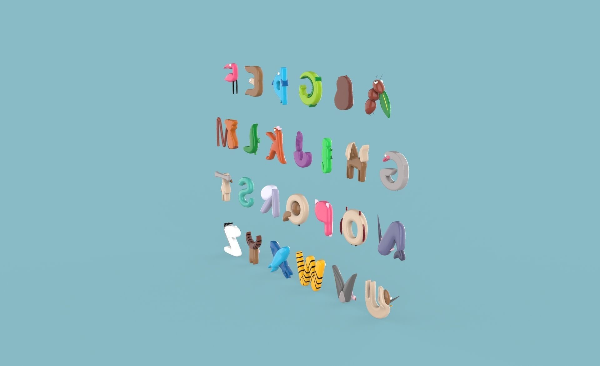 Cartoon Animal Alphabet v010 Low-poly 3D model_17