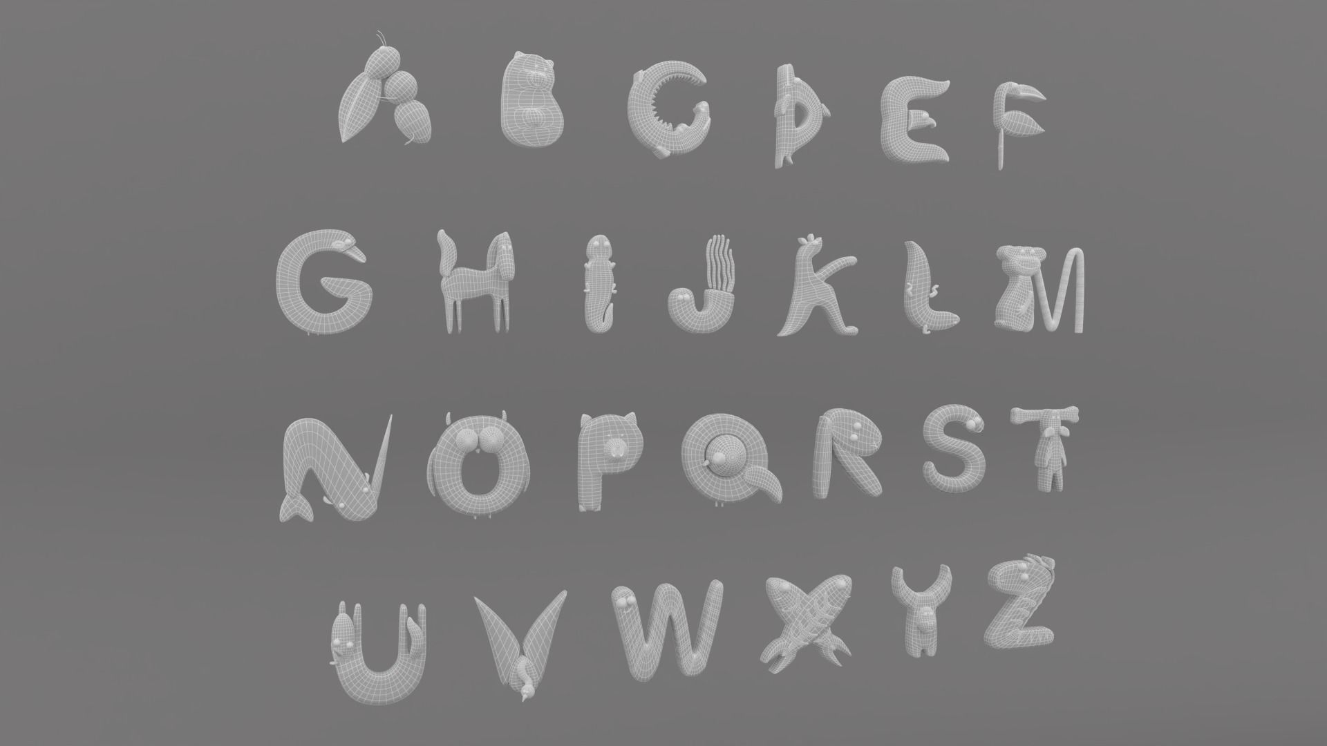 Cartoon Animal Alphabet v010 Low-poly 3D model_8