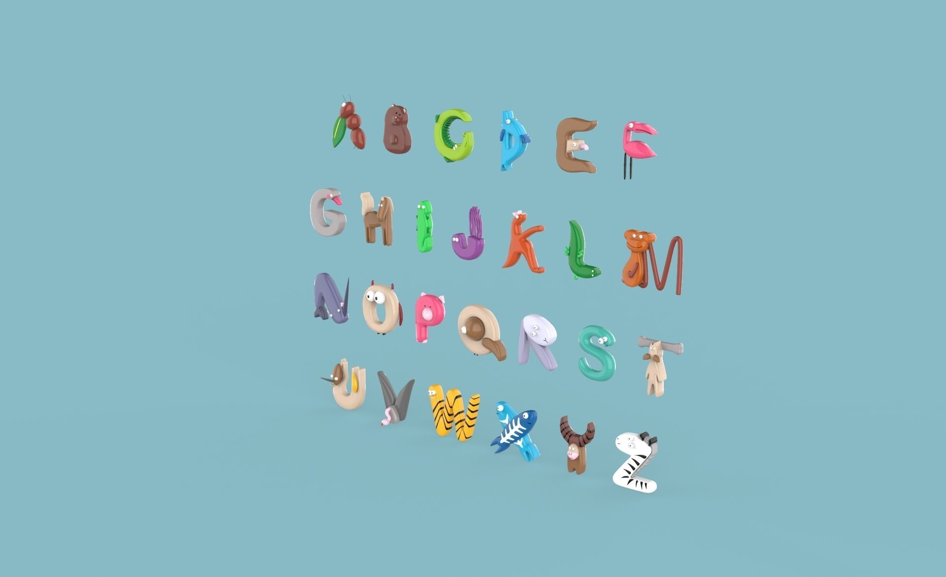 Cartoon Animal Alphabet v010 Low-poly 3D model_9