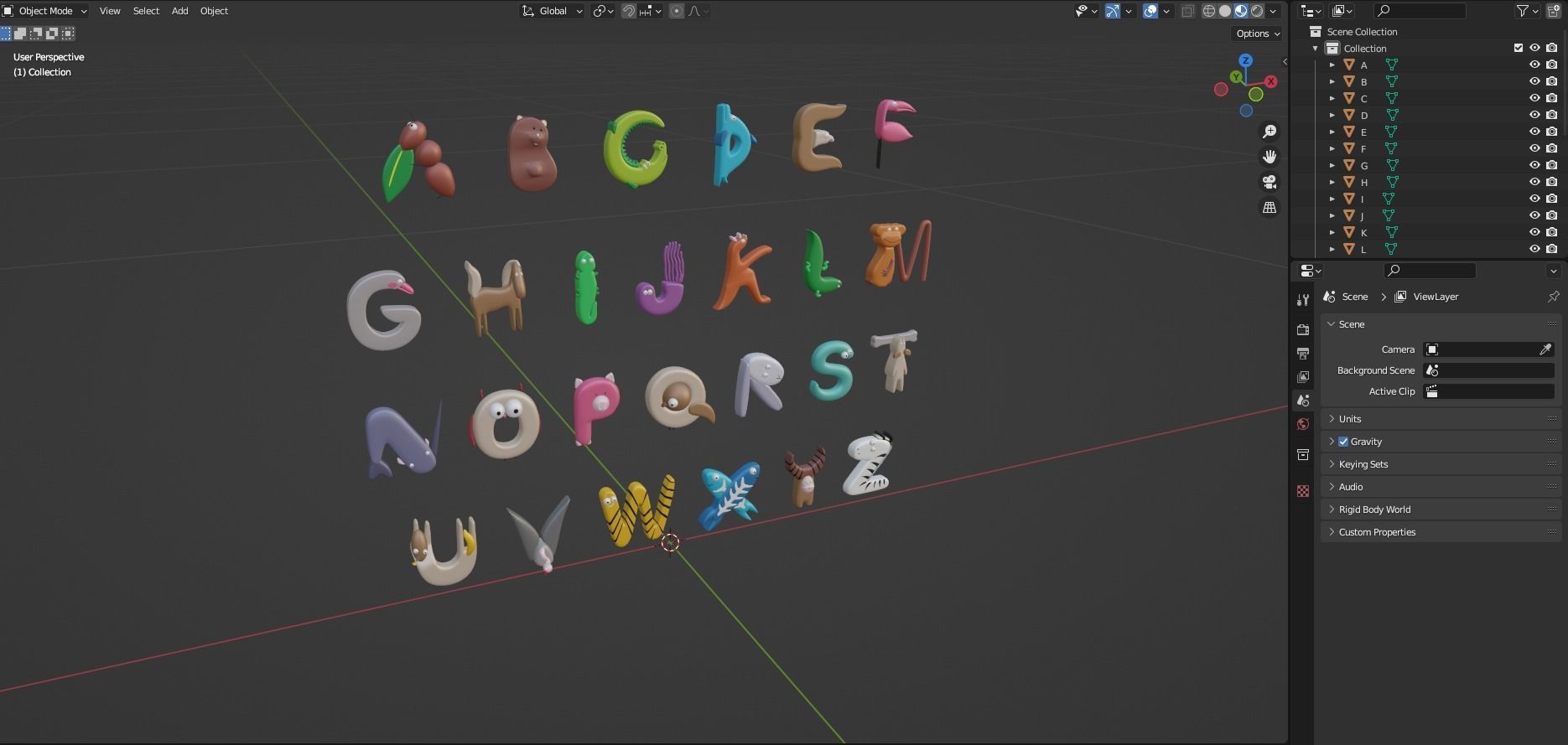 Cartoon Animal Alphabet v010 Low-poly 3D model_6